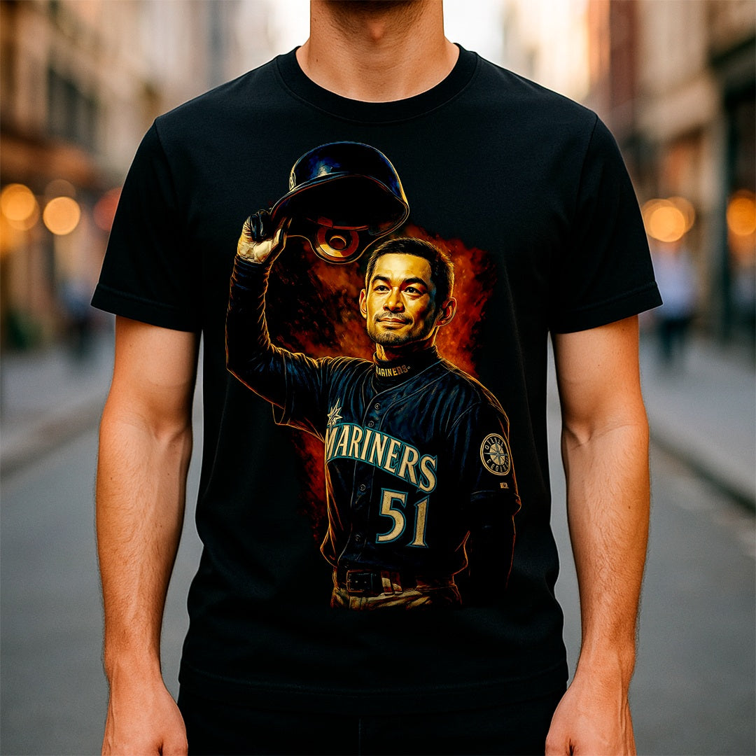 Halftone Lab - MLB Legends Seattle Mariners Ichiro Suzuki 01 - Black Tee