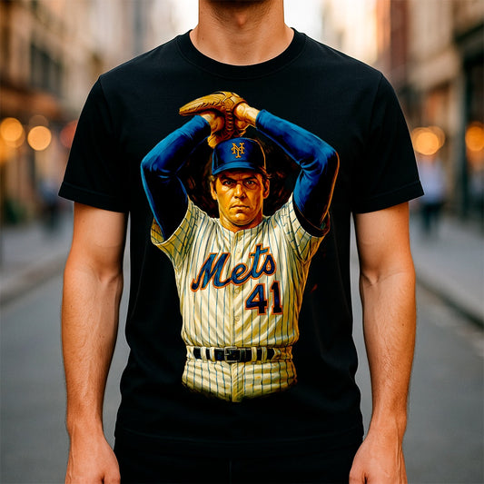 Halftone Lab - MLB Legends New York Mets Tom Seaver 01 - Black Tee