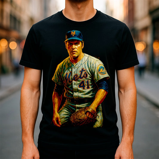 Halftone Lab - MLB Legends New York Mets Tom Seaver 02 - Black Tee