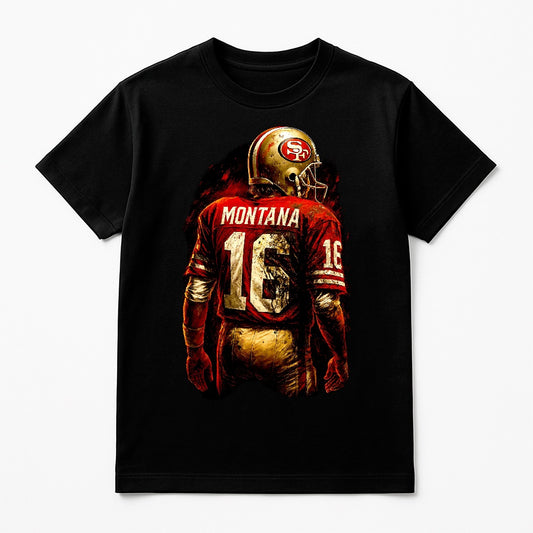 Halftone Lab - San Francisco 49ers Joe Montana NFL009 - Black Tee