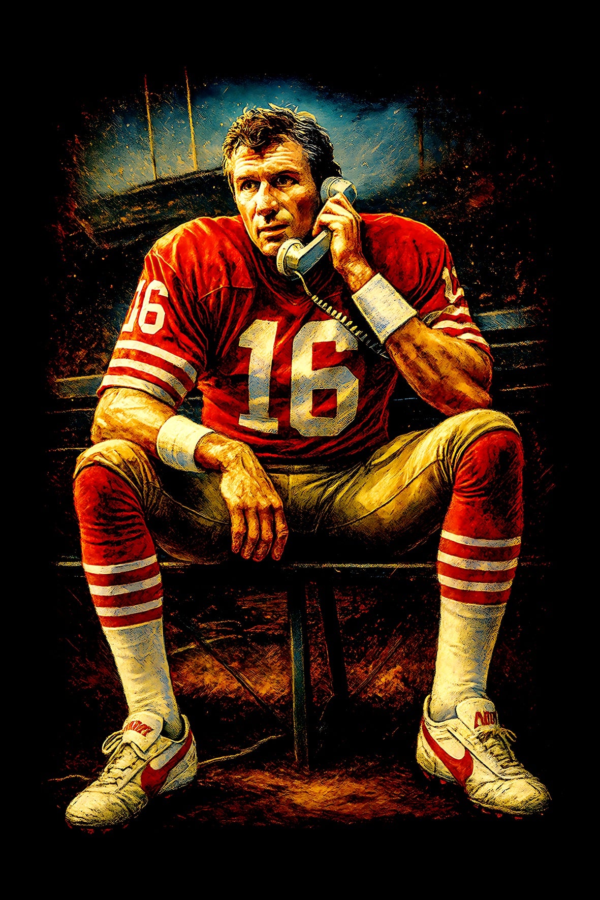 Halftone Lab - San Francisco 49ers Joe Montana NFL011 - Black Tee