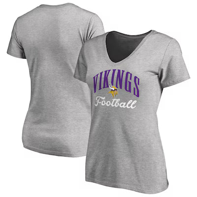 Minnesota Vikings Women's Victory Script V-Neck T-Shirt - Heather Gray