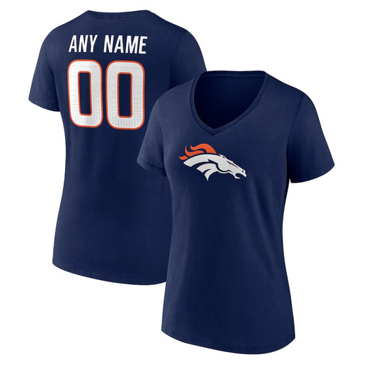 Denver Broncos Women's Team Custom V-Neck T-Shirt - Navy