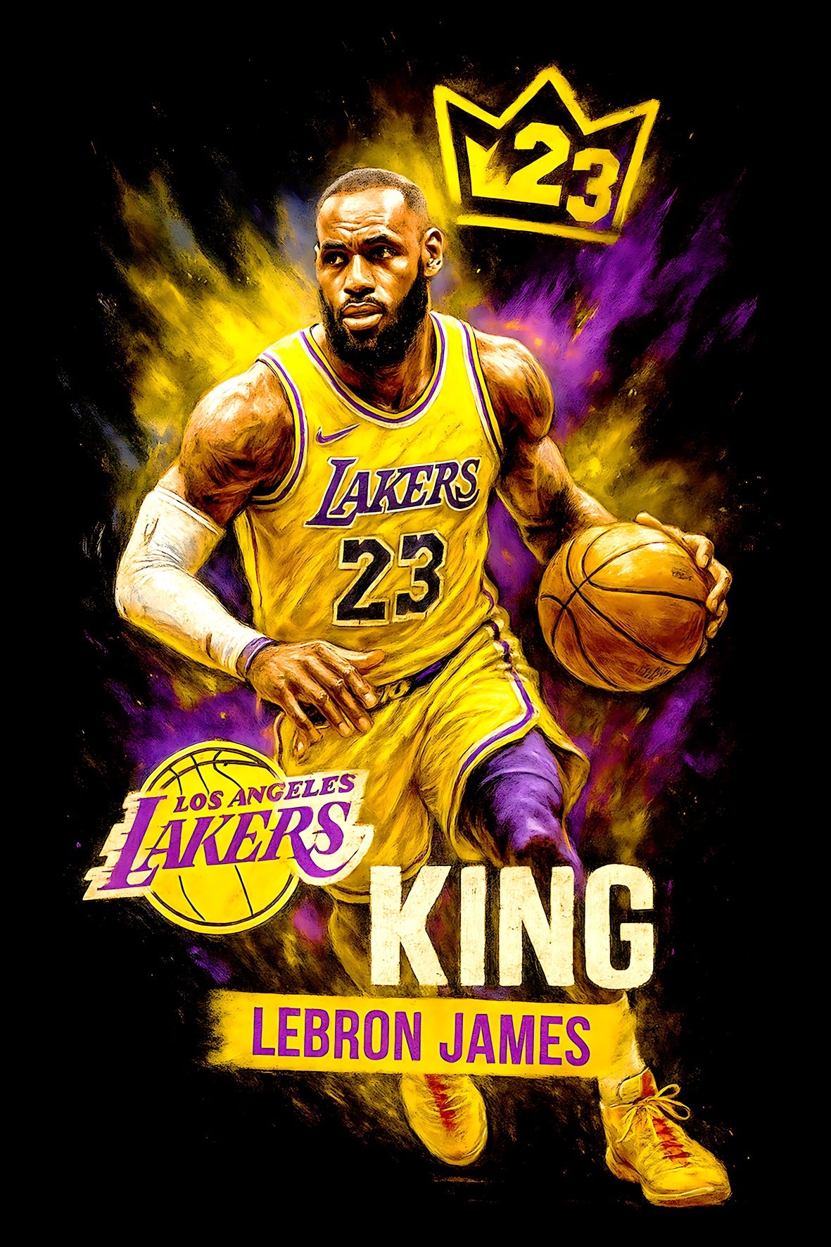 Halftone Lab - Los Angeles Lakers LeBron James NBA002 - Black Tee