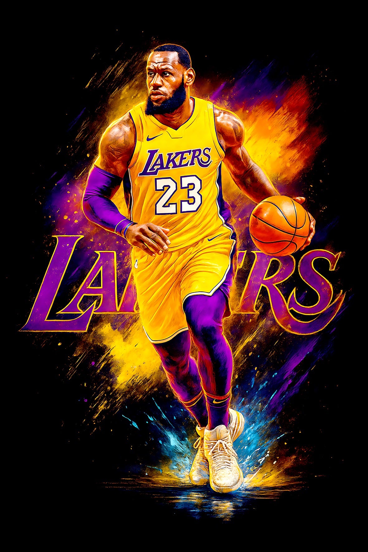 Halftone Lab - Los Angeles Lakers LeBron James NBA003 - Black Tee