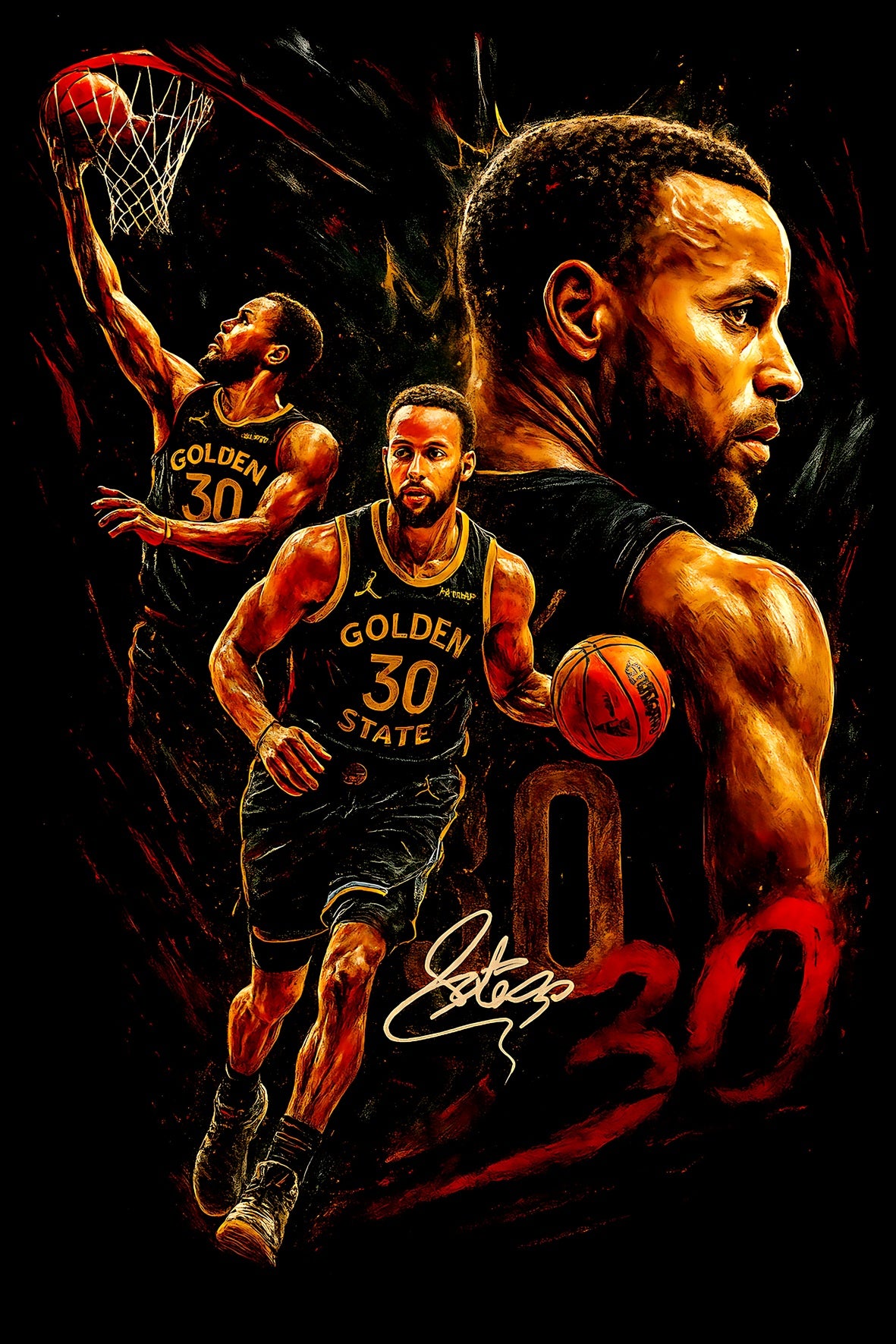 Halftone Lab - Golden State Warriors Stephen Curry NBA004 - Black Tee