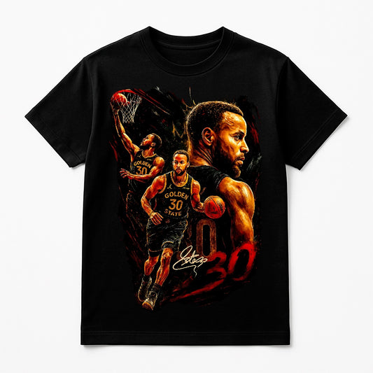 Halftone Lab - Golden State Warriors Stephen Curry NBA004 - Black Tee