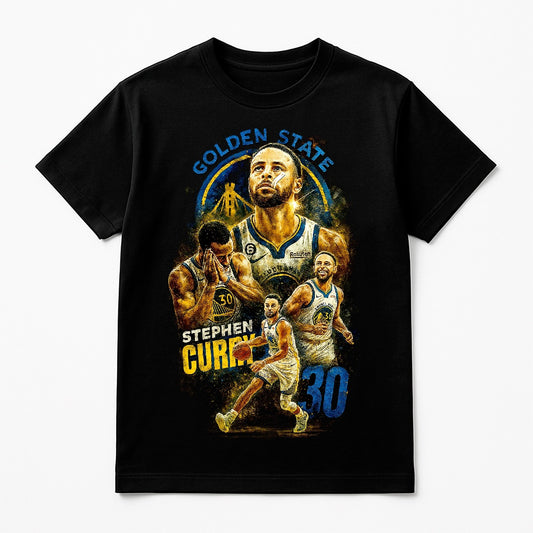 Halftone Lab - Golden State Warriors Stephen Curry NBA007 - Black Tee