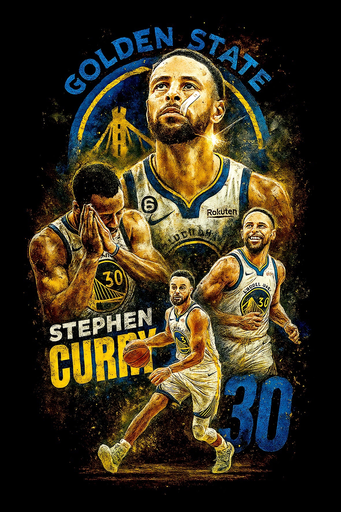 Halftone Lab - Golden State Warriors Stephen Curry NBA007 - Black Tee