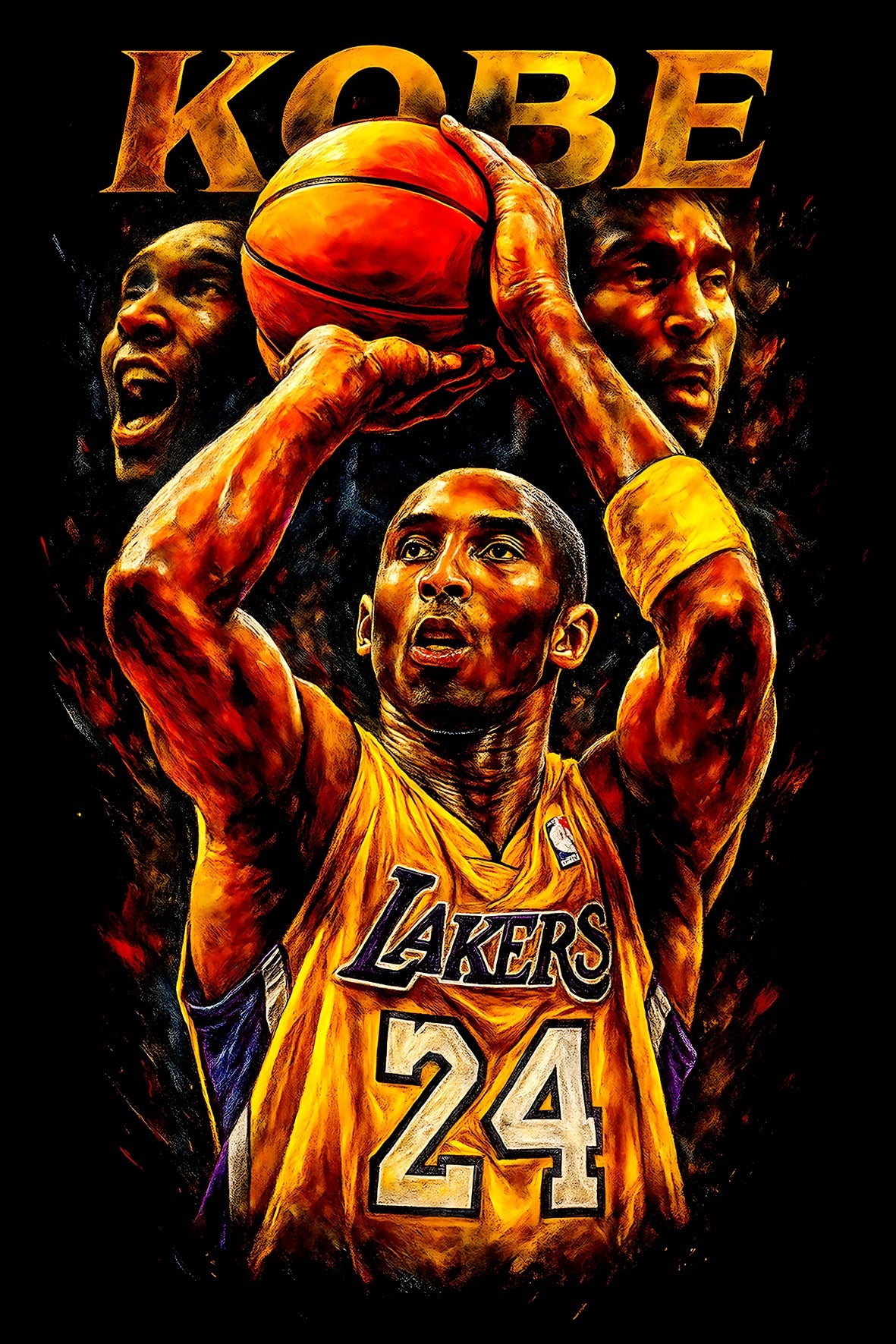 Halftone Lab - Los Angeles Lakers Kobe Bryant NBA019 - Black Tee