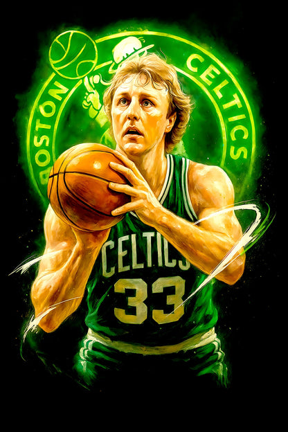 Halftone Lab - Boston Celtics Larry Bird NBA021 - Black Tee
