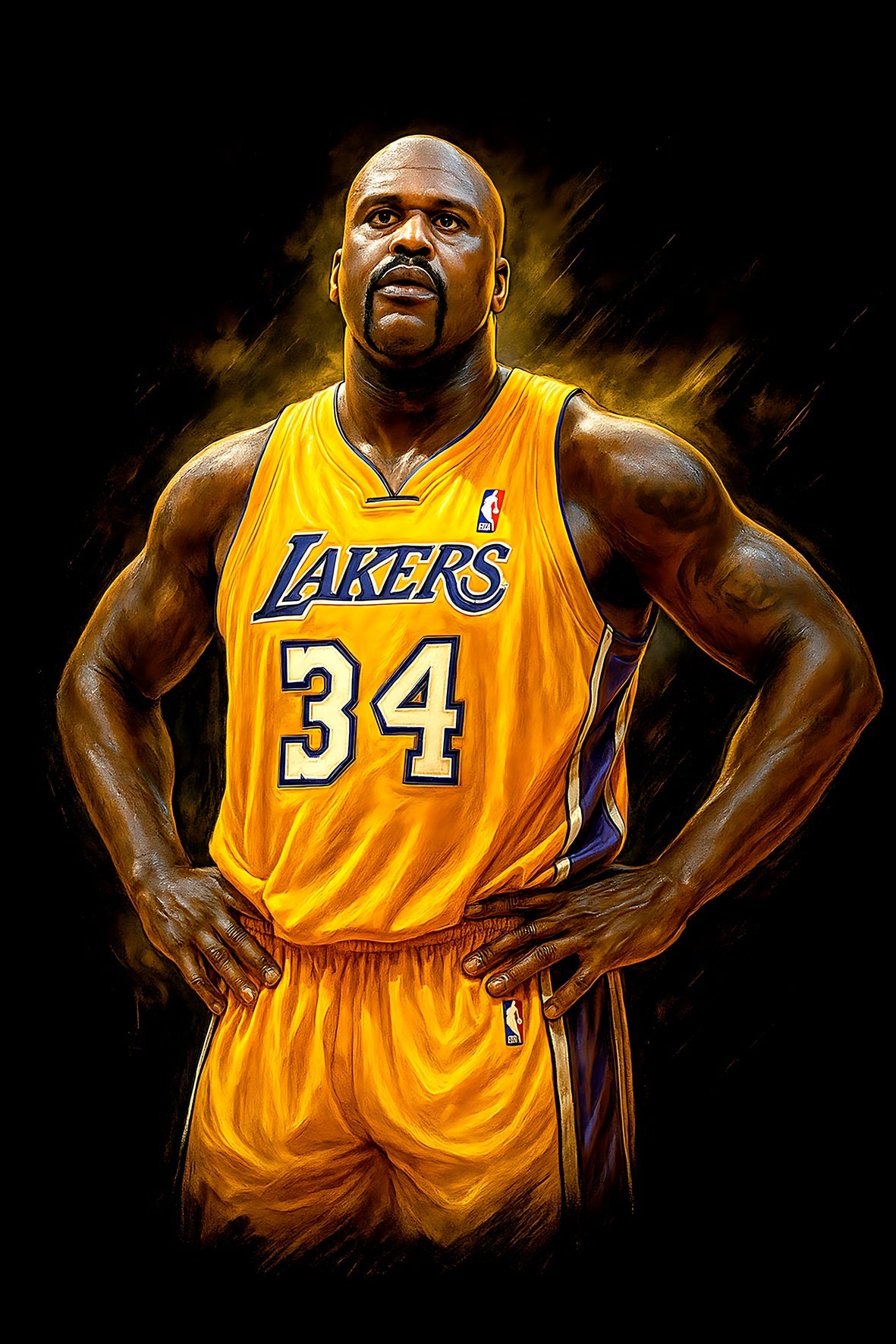 Halftone Lab - Los Angeles Lakers Shaquille O'Neal NBA026 - Black Tee