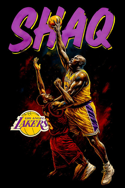 Halftone Lab - Los Angeles Lakers Shaquille O'Neal NBA027 - Black Tee