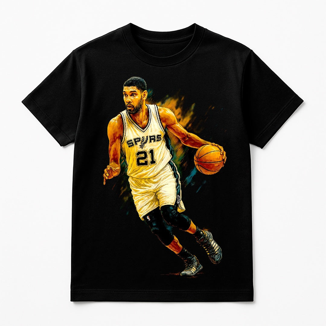 Halftone Lab - San Antonio Spurs Tim Duncan NBA028 - Black Tee