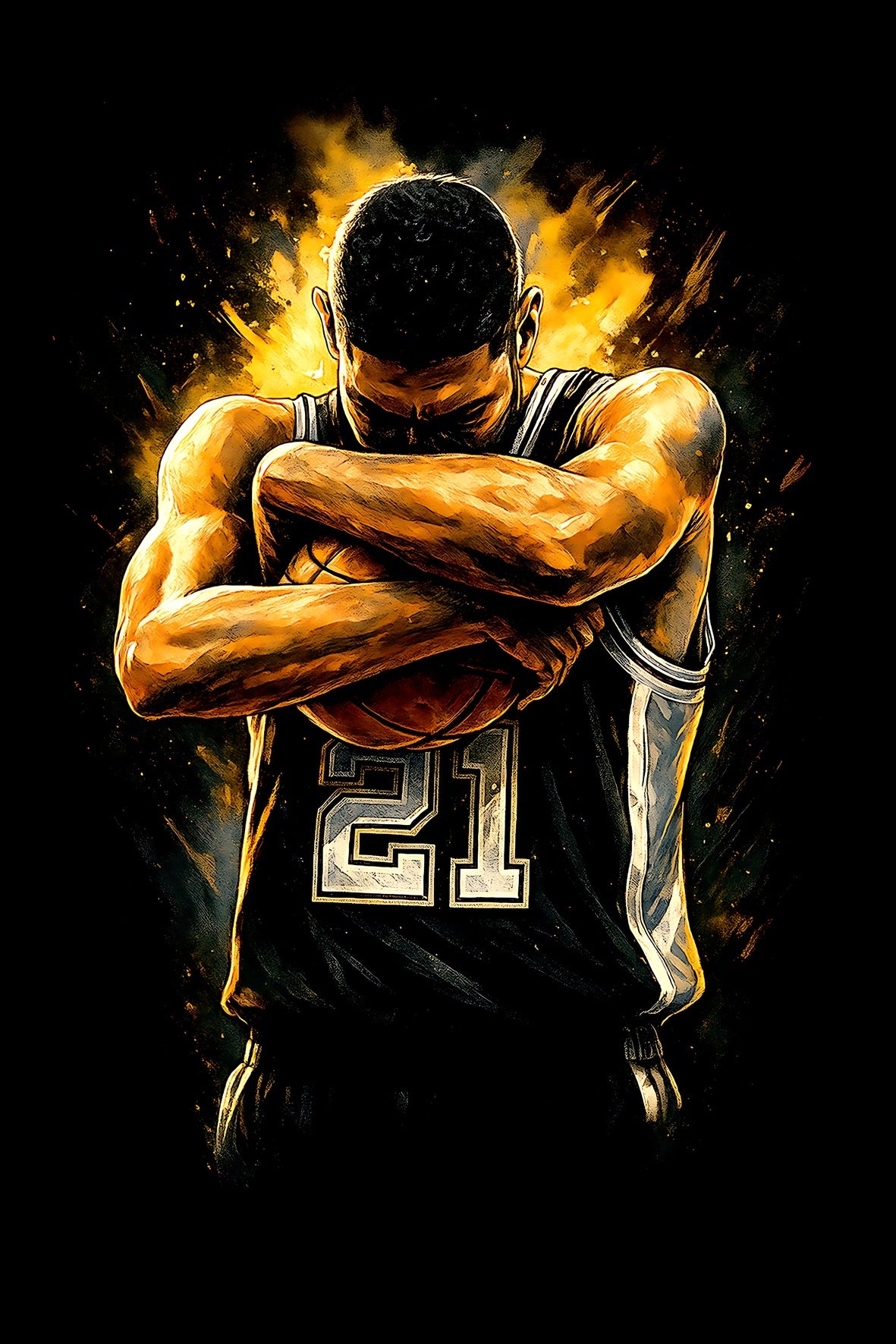 Halftone Lab - San Antonio Spurs Tim Duncan NBA029 - Black Tee
