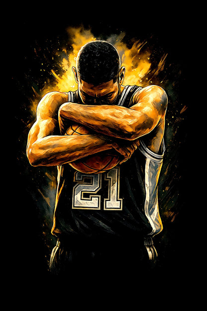 Halftone Lab - San Antonio Spurs Tim Duncan NBA029 - Black Tee