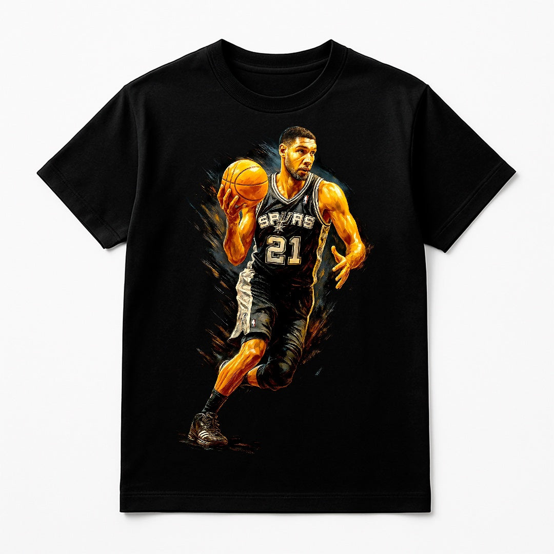 Halftone Lab - San Antonio Spurs Tim Duncan NBA030 - Black Tee