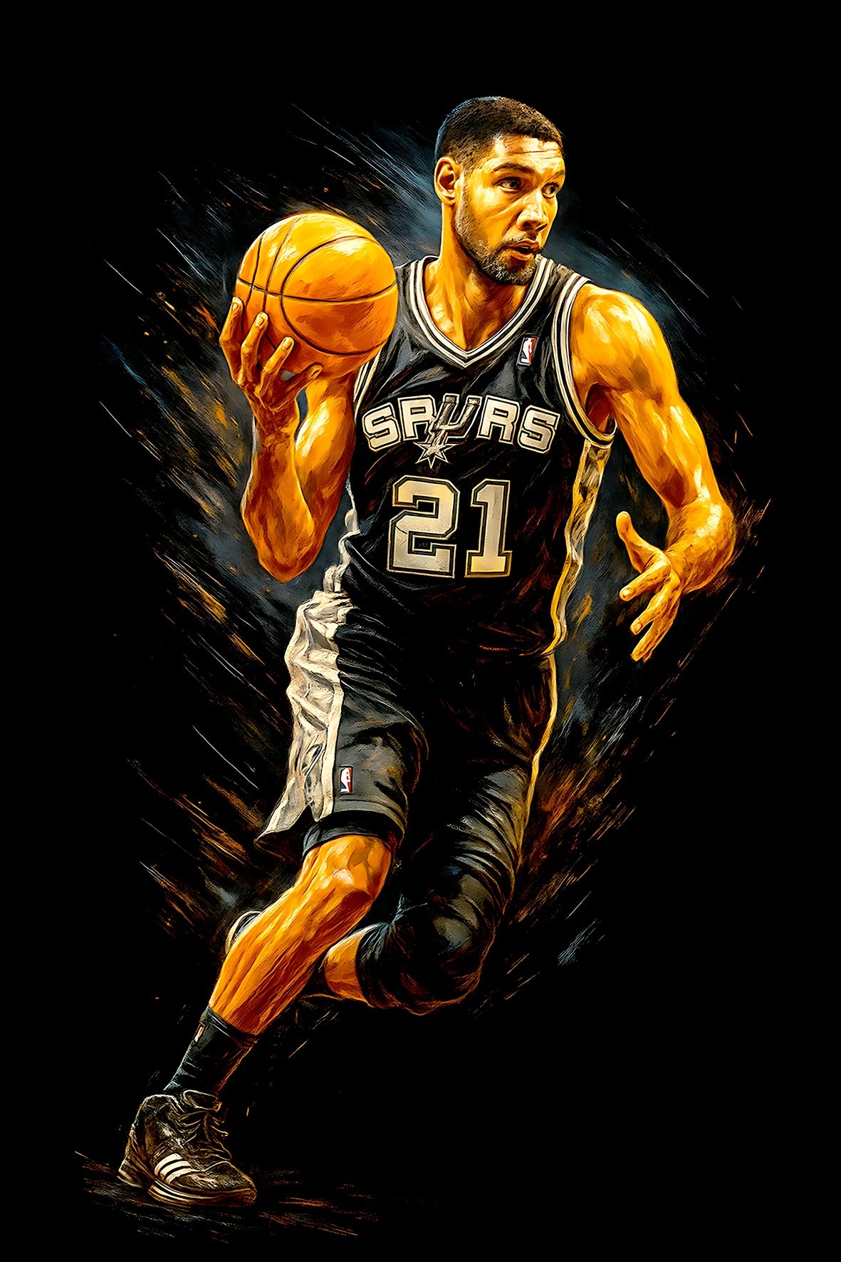 Halftone Lab - San Antonio Spurs Tim Duncan NBA030 - Black Tee