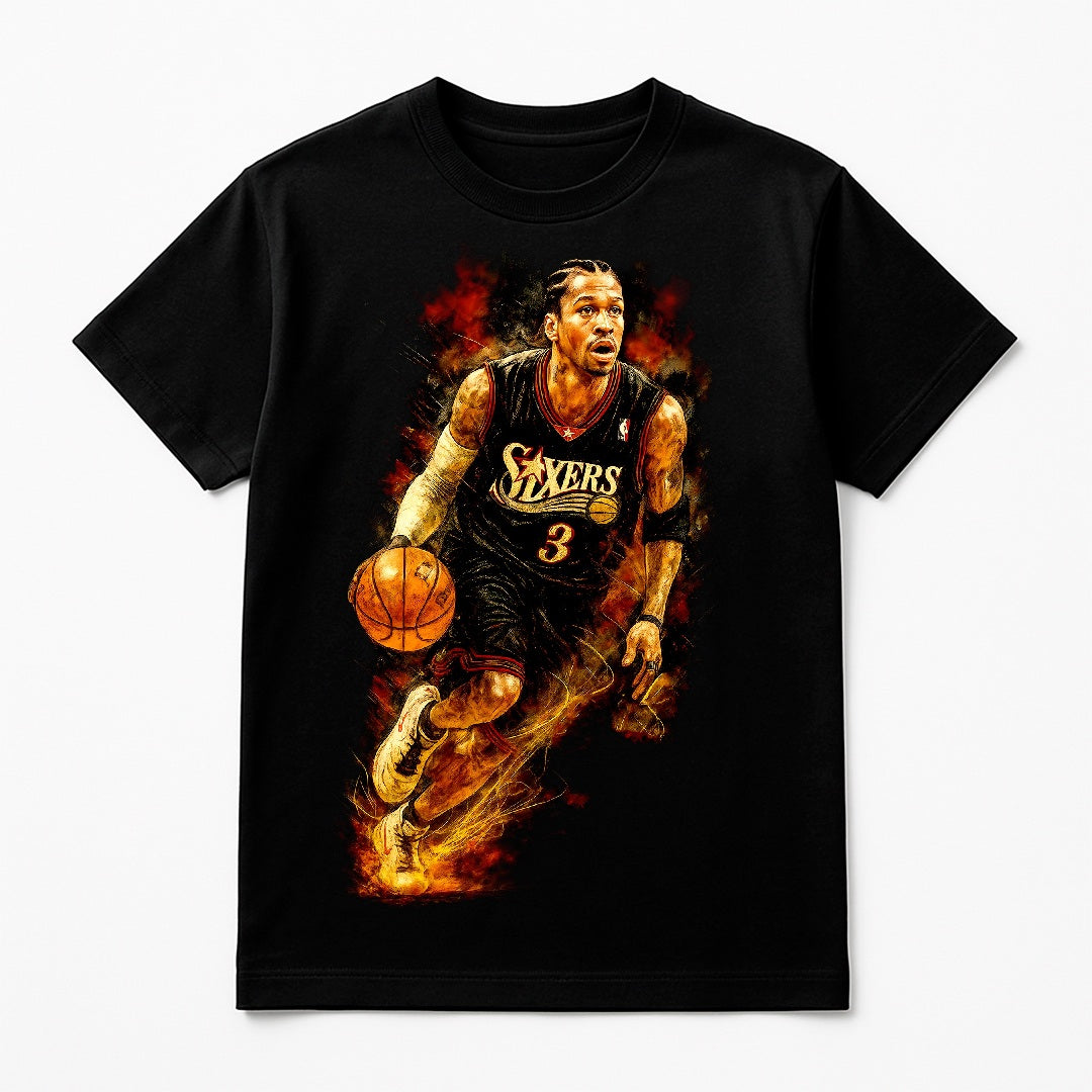 Halftone Lab - Philadelphia 76ers Allan Iverson NBA049 - Black Tee