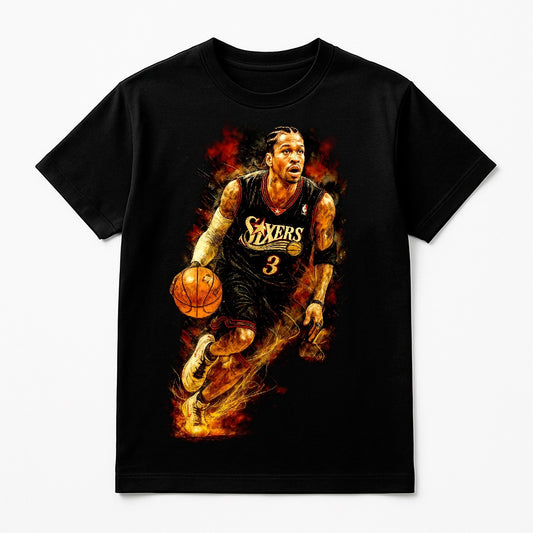 Halftone Lab - Philadelphia 76ers Allan Iverson NBA049 - Black Tee