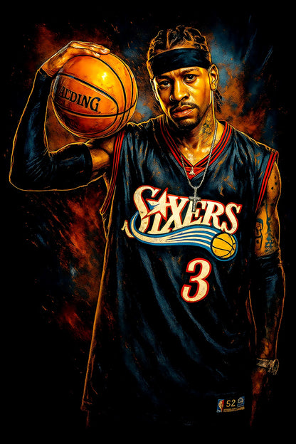 Halftone Lab - Philadelphia 76ers Allan Iverson NBA051 - Black Tee