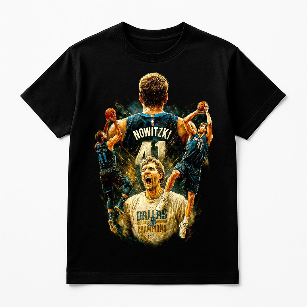 Halftone Lab - Dallas Mavericks Dirk Nowitzki NBA060 - Black Tee