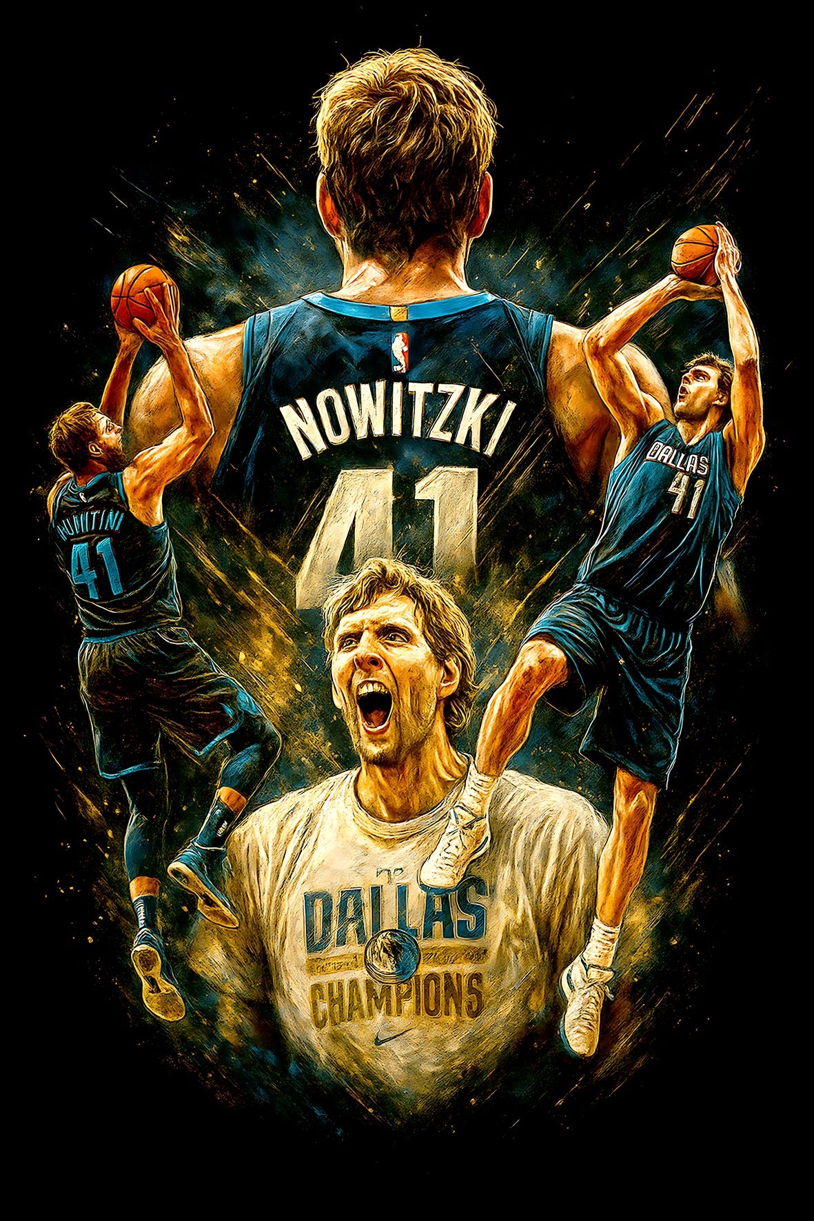 Halftone Lab - Dallas Mavericks Dirk Nowitzki NBA060 - Black Tee