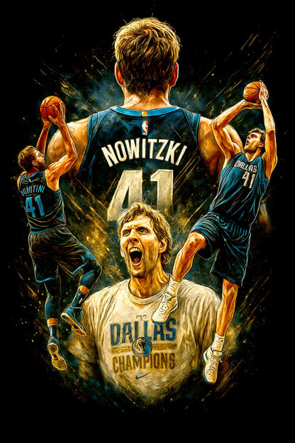 Halftone Lab - Dallas Mavericks Dirk Nowitzki NBA060 - Black Tee