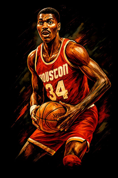 Halftone Lab - Houston Rockets Hakeem Olajuwon NBA065 - Black Tee