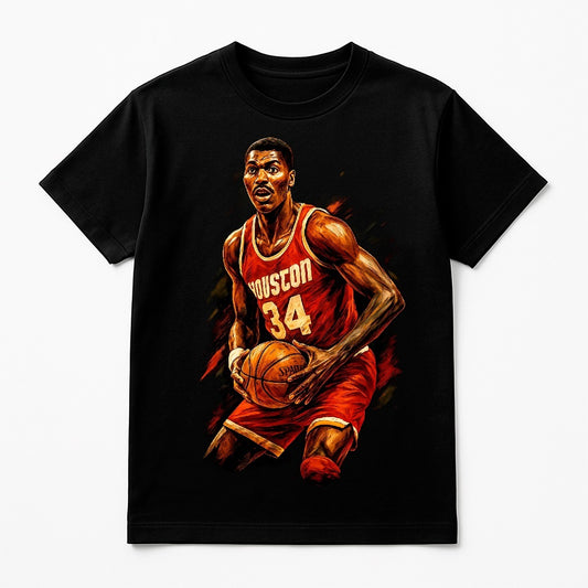 Halftone Lab - Houston Rockets Hakeem Olajuwon NBA065 - Black Tee