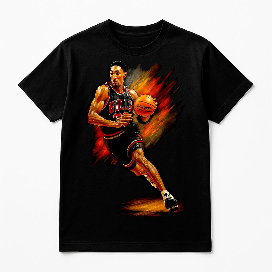 Halftone Lab - Chicago Bulls Scottie Pippen NBA068 - Black Tee