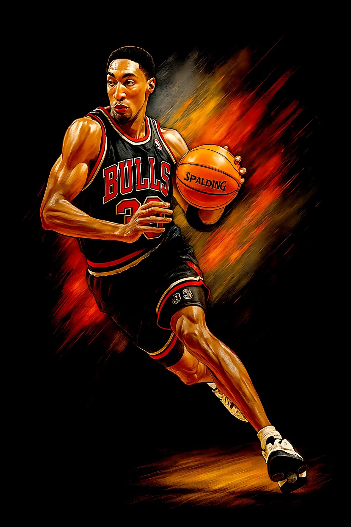 Halftone Lab - Chicago Bulls Scottie Pippen NBA068 - Black Tee