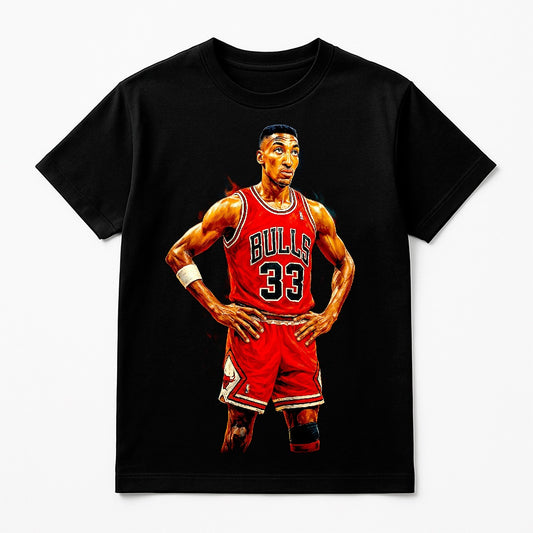Halftone Lab - Chicago Bulls Scottie Pippen NBA069 - Black Tee