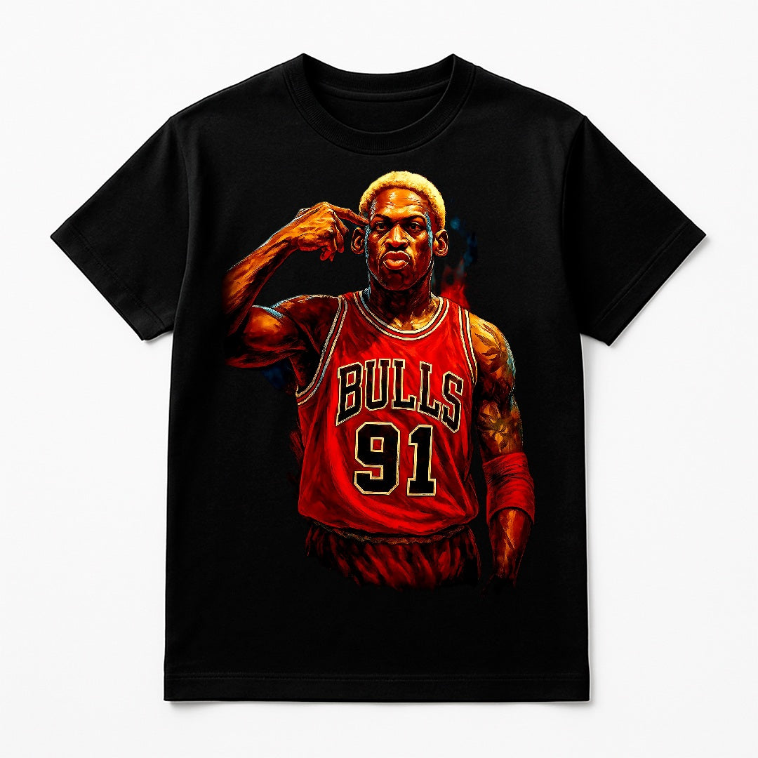 Halftone Lab - Chicago Bulls Dennis Rodman NBA071 - Black Tee