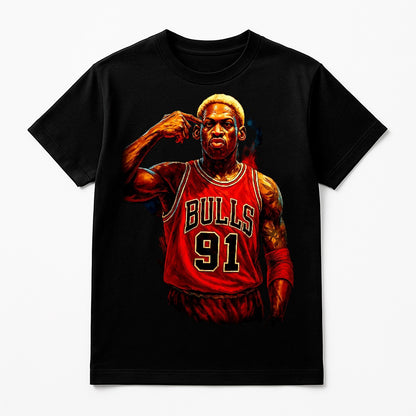 Halftone Lab - Chicago Bulls Dennis Rodman NBA071 - Black Tee