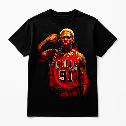 Halftone Lab - Chicago Bulls Dennis Rodman NBA071 - Black Tee