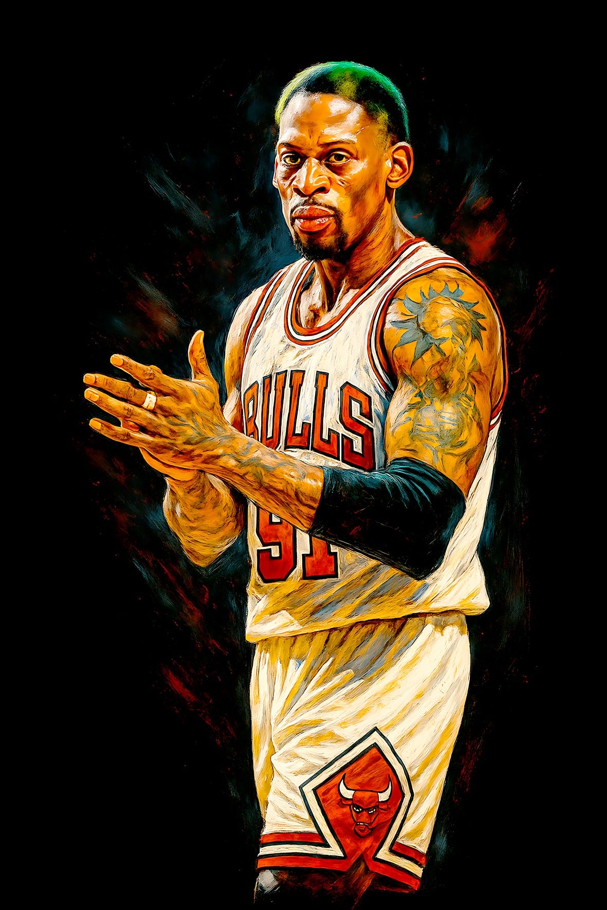 Halftone Lab - Chicago Bulls Dennis Rodman NBA072 - Black Tee