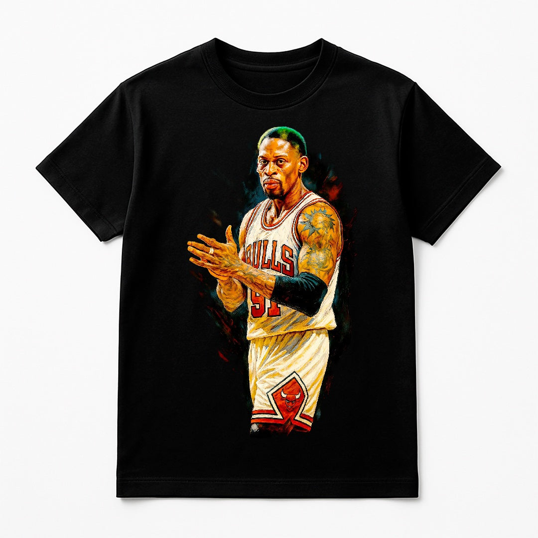 Halftone Lab - Chicago Bulls Dennis Rodman NBA072 - Black Tee