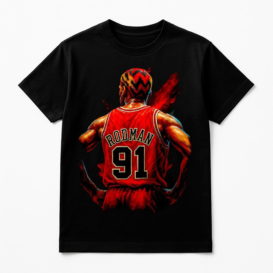 Halftone Lab - Chicago Bulls Dennis Rodman NBA073 - Black Tee