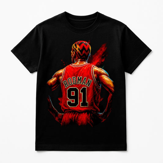 Halftone Lab - Chicago Bulls Dennis Rodman NBA073 - Black Tee