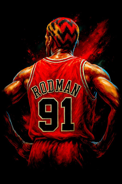 Halftone Lab - Chicago Bulls Dennis Rodman NBA073 - Black Tee