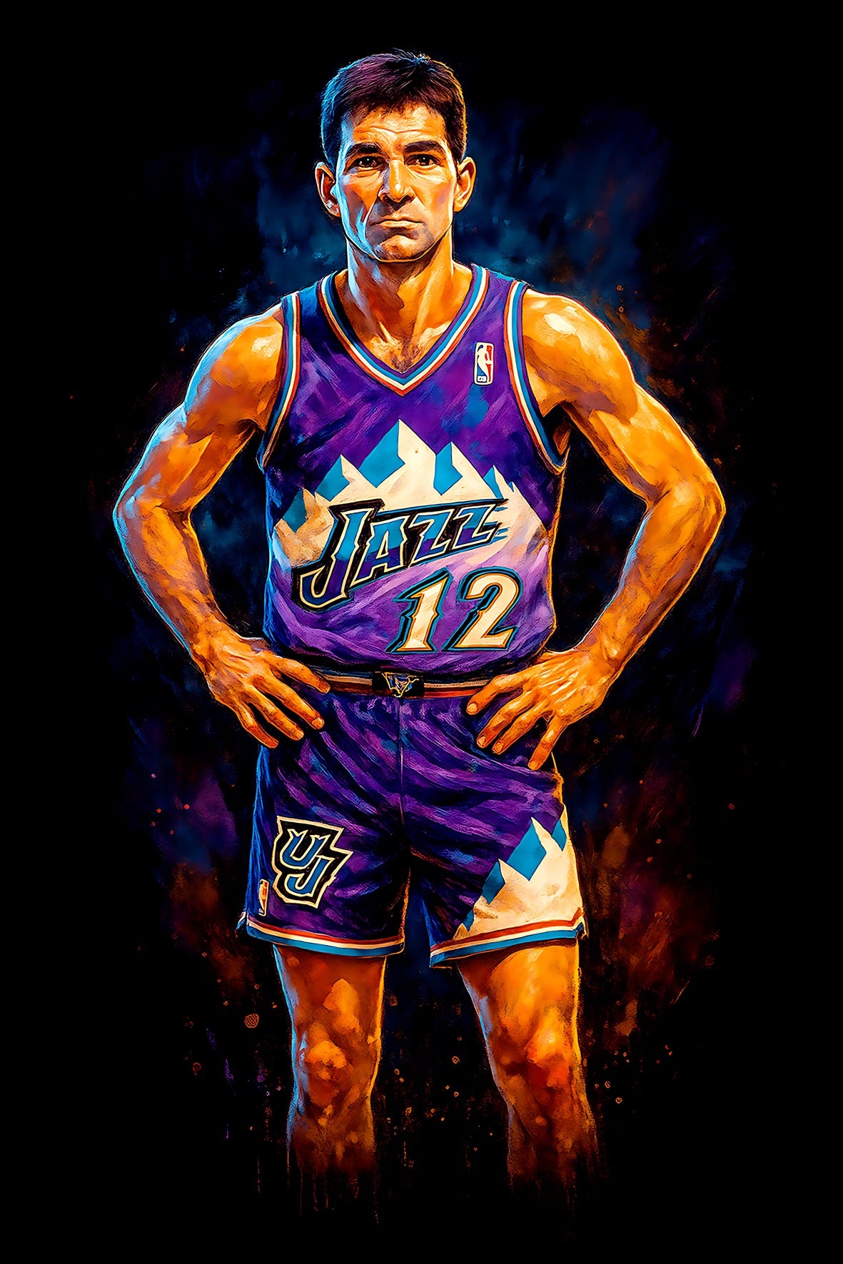 Halftone Lab - Utah Jazz John Stockton NBA136 - Black Tee