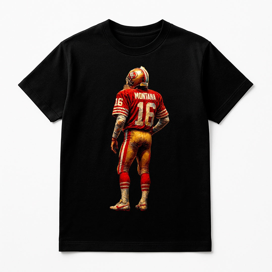 Halftone Lab - San Francisco 49ers Joe Montana NFL010 - Black Tee