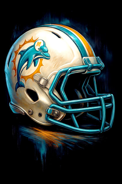 Halftone Lab - Miami Dolphins Helmet NFL012 - Black Tee