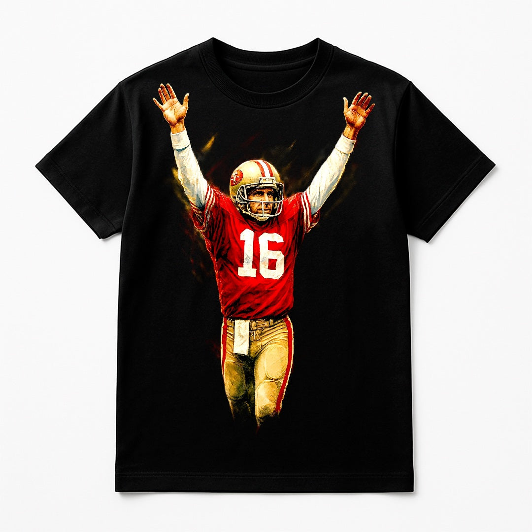 Halftone Lab - San Francisco 49ers Joe Montana NFL015 - Black Tee