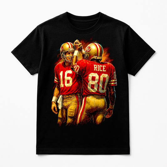 Halftone Lab - San Francisco 49ers Rice/Montana NFL023 - Black Tee