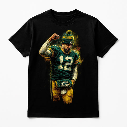 Halftone Lab - Green Bay Packers Aaron Rodgers NFL029 - Black Tee