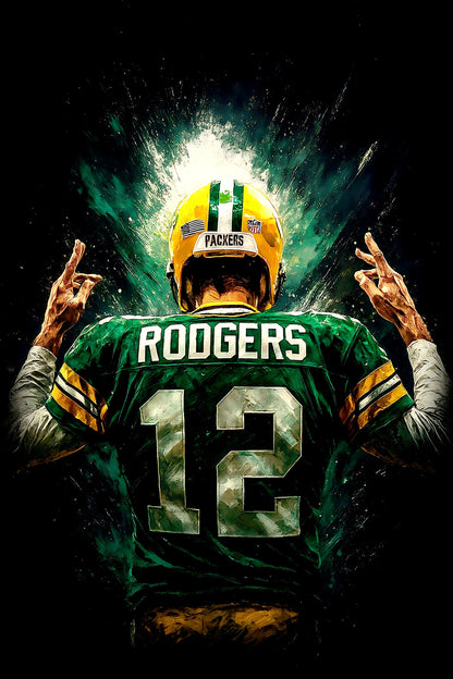 Halftone Lab - Green Bay Packers Aaron Rodgers NFL031 - Black Tee