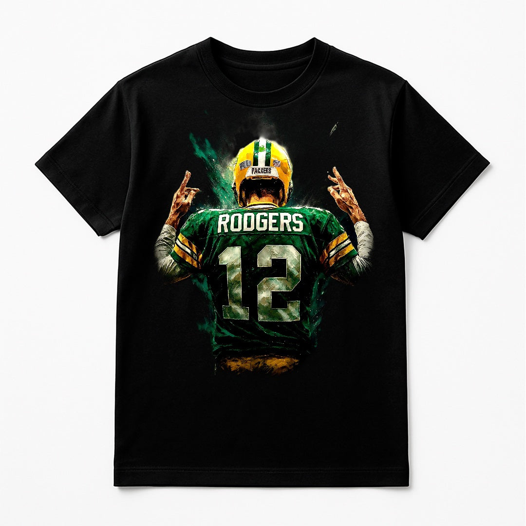 Halftone Lab - Green Bay Packers Aaron Rodgers NFL031 - Black Tee