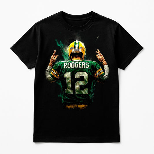 Halftone Lab - Green Bay Packers Aaron Rodgers NFL031 - Black Tee